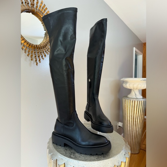 ZARA - Black Over The Knee Lug Sole Boots - Picture 3 of 9